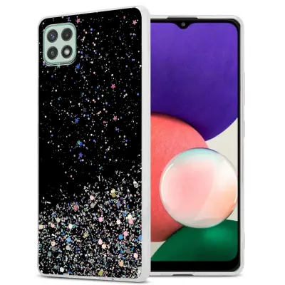 Ohišje, združljivo z Samsung Galaxy A22 5G in črna z bleščicami - Zaščitni ovitek iz prožnega silikona TPU s svetlečimi bleščicami