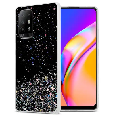 Ohišje, združljivo z Oppo A94 5G in črna z bleščicami - Zaščitni ovitek iz prožnega silikona TPU s svetlečimi bleščicami