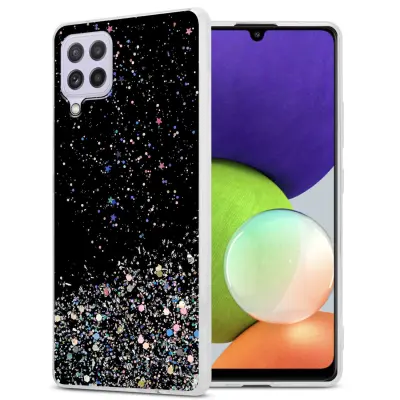 Ohišje, združljivo z Samsung Galaxy A22 4G / M22 / M32 4G in črna z bleščicami - Zaščitni ovitek iz prožnega silikona TPU s svetlečimi bleščicami
