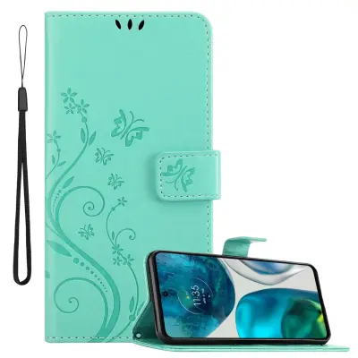 CADORABO Motorola MOTO G52 4G/G82 5G in klasično srebrno - ovitek v cvetličnem dizajnu z magnetnim zapiranjem, stoječo funkcijo in režami za kartice