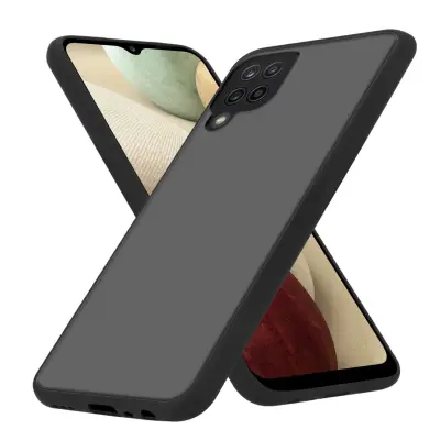 CADORABO Samsung Galaxy A12/M12 in matirana črna barva - Hibridni zaščitni ovitek s TPU silikonom v notranjosti in matirano plastično zadnjo stranjo