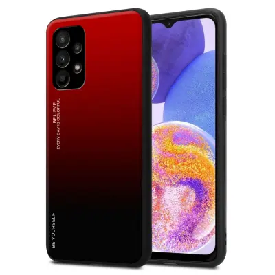 Ohišje je združljivo z Samsung Galaxy A23 4G / 5G in rdeča - črna - Dvobarvni zaščitni pokrov iz silikona TPU in hrbtna stran iz kaljenega stekla