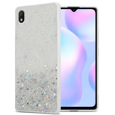 Ohišje, združljivo z Xiaomi RedMi 9A / RedMi 9AT in prozorna z bleščicami - Zaščitni ovitek iz prožnega silikona TPU s svetlečimi bleščicami