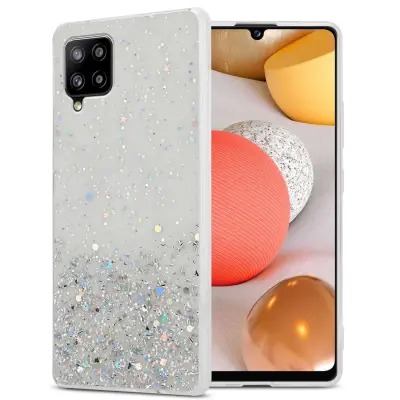 Ohišje, združljivo z Samsung Galaxy A42 5G / M42 5G in prozorna z bleščicami - Zaščitni ovitek iz prožnega silikona TPU s svetlečimi bleščicami