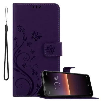 CADORABO Sony Xperia 10 II in klasična temno modra - ovitek v cvetličnem dizajnu z magnetnim zapiranjem, stoječo funkcijo in režami za kartice
