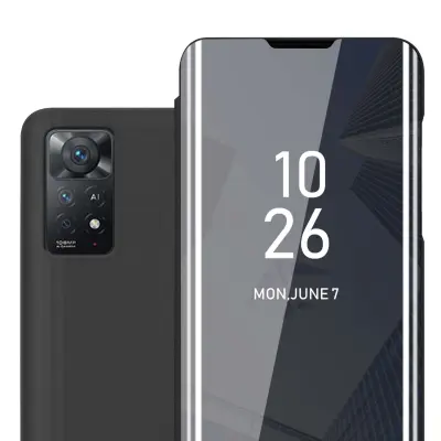 Ohišje združljivo z Xiaomi RedMi NOTE 11 PRO 4G / 5G in črni turmalin - Clear View Mirror zaščitni pokrov s funkcijo stojala 360-stopinjska zaščita
