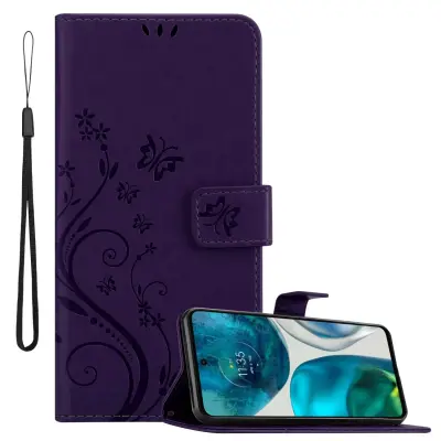 CADORABO Motorola MOTO G52 4G/G82 5G temno modra - ovitek v cvetličnem dizajnu z magnetnim zapiranjem, stoječo funkcijo in režami za kartice