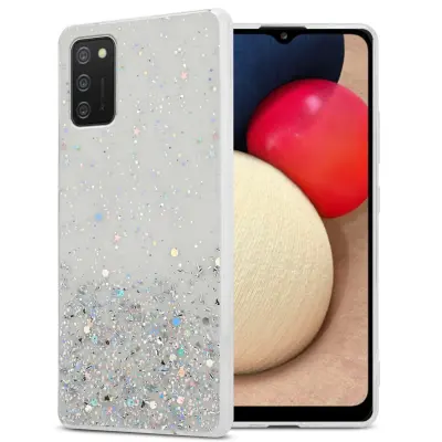 Ohišje, združljivo z Samsung Galaxy A02s in prozorna z bleščicami - Zaščitni ovitek iz prožnega silikona TPU s svetlečimi bleščicami