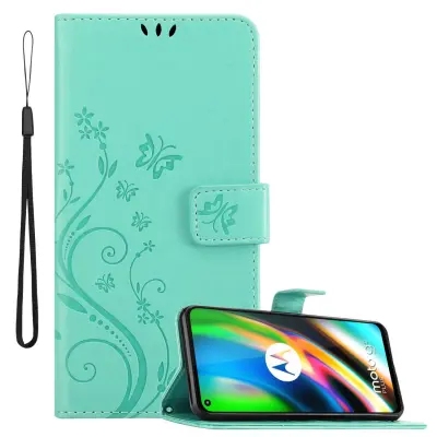 CADORABO Motorola MOTO G9 PLUS in klasično srebrno - ovitek v cvetličnem dizajnu z magnetnim zapiranjem, stoječo funkcijo in režami za kartice