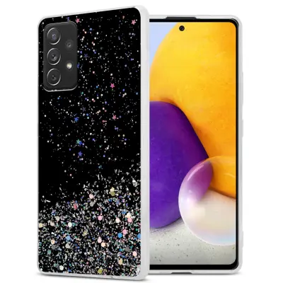 Ohišje, združljivo z Samsung Galaxy A72 4G / 5G in črna z bleščicami - Zaščitni ovitek iz prožnega silikona TPU s svetlečimi bleščicami
