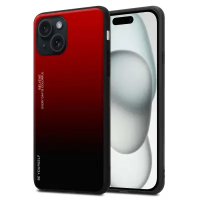Ohišje je združljivo z Apple iPhone 15 in rdeča - črna - Dvobarvni zaščitni pokrov iz silikona TPU in hrbtna stran iz kaljenega stekla