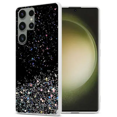 Ohišje, združljivo z Samsung Galaxy S23 ULTRA in črna z bleščicami - Zaščitni ovitek iz prožnega silikona TPU s svetlečimi bleščicami