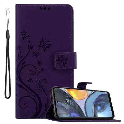 CADORABO Motorola MOTO G22 in klasična temno modra - ovitek v cvetličnem dizajnu z magnetnim zapiranjem, stoječo funkcijo in režami za kartice