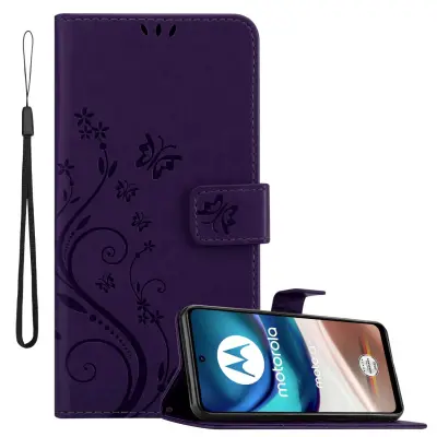 CADORABO Motorola MOTO G42 in klasična temno modra - ovitek v cvetličnem dizajnu z magnetnim zapiranjem, stoječo funkcijo in režami za kartice