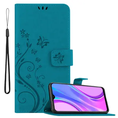 CADORABO Xiaomi RedMi 9 in klasična rožnata zlata - ovitek v cvetličnem dizajnu z magnetnim zapiranjem, stoječo funkcijo in režami za kartice