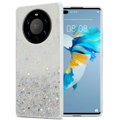 Ohišje, združljivo z Huawei MATE 40 PRO in prozorna z bleščicami - Zaščitni ovitek iz prožnega silikona TPU s svetlečimi bleščicami