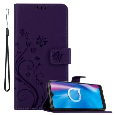 CADORABO Alcatel 1S 2020 in klasična temno modra - ovitek v cvetličnem dizajnu z magnetnim zapiranjem, stoječo funkcijo in režami za kartice
