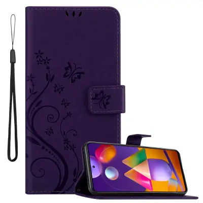 CADORABO Samsung Galaxy M31s in klasična temno modra - ovitek v cvetličnem dizajnu z magnetnim zapiranjem, stoječo funkcijo in režami za kartice