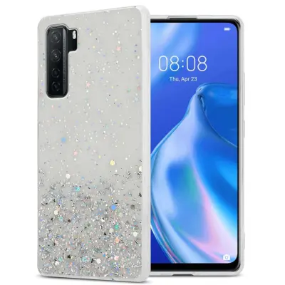 Ohišje, združljivo z Huawei P40 LITE 5G / NOVA 7 SE in prozorna z bleščicami - Zaščitni ovitek iz prožnega silikona TPU s svetlečimi bleščicami