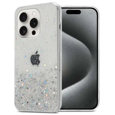 Ohišje, združljivo z Apple iPhone 15 PRO MAX in prozorna z bleščicami - Zaščitni ovitek iz prožnega silikona TPU s svetlečimi bleščicami
