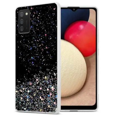Ohišje, združljivo z Samsung Galaxy A02s in črna z bleščicami - Zaščitni ovitek iz prožnega silikona TPU s svetlečimi bleščicami