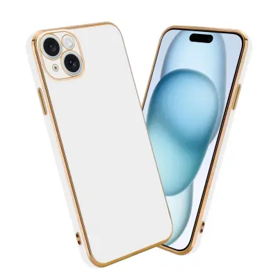 Ohišje, združljivo z Apple iPhone 15 in bleščeča bela - zlata - Zaščitni ovitek iz prožnega silikona TPU in z zaščito kamere
