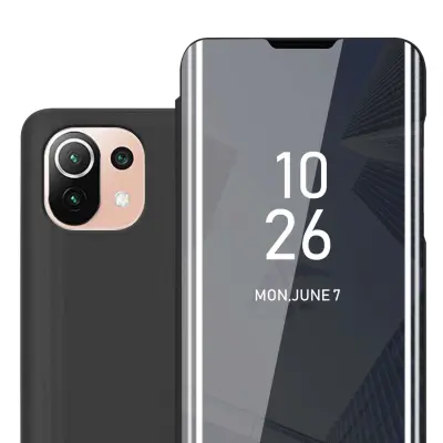 Ohišje združljivo z Xiaomi Mi 11 LITE (4G/5G)/11 LITE NE in črni turmalin - Clear View Mirror zaščitni pokrov s funkcijo stojala 360° zaščita