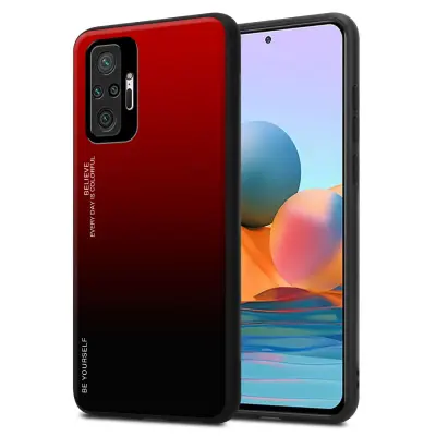 Ohišje je združljivo z Xiaomi RedMi NOTE 10 PRO in rdeča - črna - Dvobarvni zaščitni pokrov iz silikona TPU in hrbtna stran iz kaljenega stekla