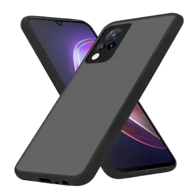 CADORABO Vivo V21 4G/5G in matirana črna barva - Hibridni zaščitni ovitek s TPU silikonom v notranjosti in matirano plastično zadnjo stranjo