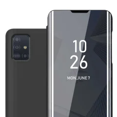 Ohišje združljivo z Samsung Galaxy A51 5G in črni turmalin - Clear View Mirror zaščitni pokrov s funkcijo stojala 360-stopinjska zaščita