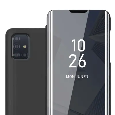 Ohišje združljivo z Samsung Galaxy A51 5G in črni turmalin - Clear View Mirror zaščitni pokrov s funkcijo stojala 360-stopinjska zaščita