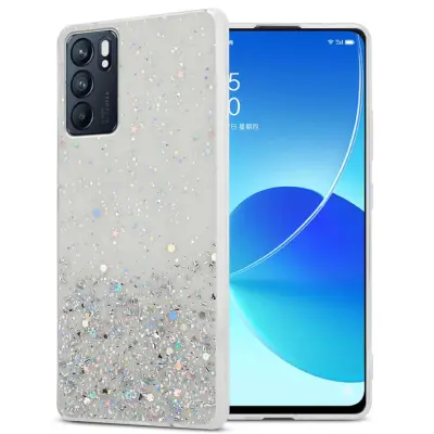 Ohišje, združljivo z Oppo Reno6 5G in prozorna z bleščicami - Zaščitni ovitek iz prožnega silikona TPU s svetlečimi bleščicami