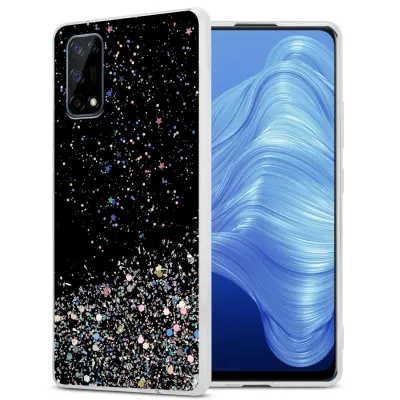 Ohišje, združljivo z Realme 7 4G in črna z bleščicami - Zaščitni ovitek iz prožnega silikona TPU s svetlečimi bleščicami