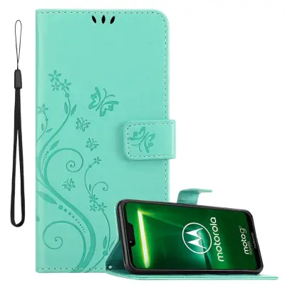 CADORABO Motorola MOTO G7 POWER in klasično srebrno - ovitek v cvetličnem dizajnu z magnetnim zapiranjem, stoječo funkcijo in režami za kartice