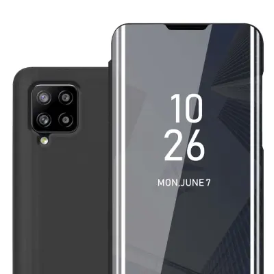 Ohišje združljivo z Samsung Galaxy A42 4G in črni turmalin - Clear View Mirror zaščitni pokrov s funkcijo stojala 360-stopinjska zaščita