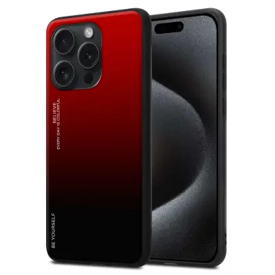 Ohišje je združljivo z Apple iPhone 15 PRO MAX in rdeča - črna - Dvobarvni zaščitni pokrov iz silikona TPU in hrbtna stran iz kaljenega stekla