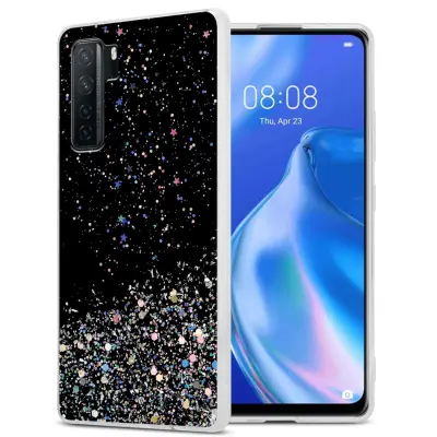 Ohišje, združljivo z Huawei P40 LITE 5G / NOVA 7 SE in črna z bleščicami - Zaščitni ovitek iz prožnega silikona TPU s svetlečimi bleščicami
