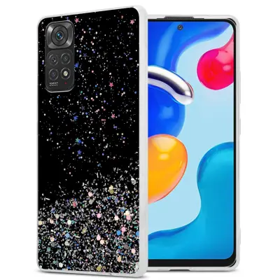 Ohišje, združljivo z Xiaomi RedMi NOTE 11 4G / 11S 4G in črna z bleščicami - Zaščitni ovitek iz prožnega silikona TPU s svetlečimi bleščicami