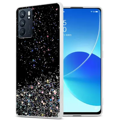 Ohišje, združljivo z Oppo Reno6 5G in črna z bleščicami - Zaščitni ovitek iz prožnega silikona TPU s svetlečimi bleščicami