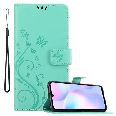 CADORABO Xiaomi RedMi 9A/RedMi 9AT in klasično srebrno - ovitek v cvetličnem dizajnu z magnetnim zapiranjem, stoječo funkcijo in režami za kartice