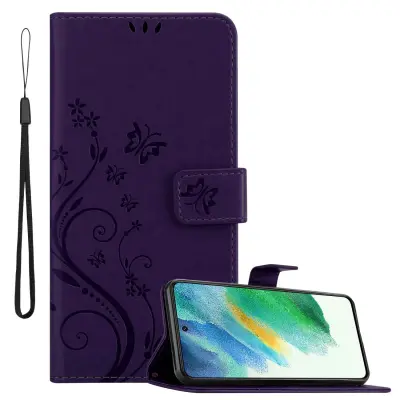 CADORABO Samsung Galaxy S21 FE in klasična temno modra - ovitek v cvetličnem dizajnu z magnetnim zapiranjem, stoječo funkcijo in režami za kartice