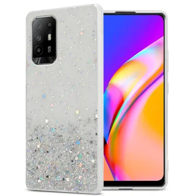 Ohišje, združljivo z Oppo A94 5G in prozorna z bleščicami - Zaščitni ovitek iz prožnega silikona TPU s svetlečimi bleščicami