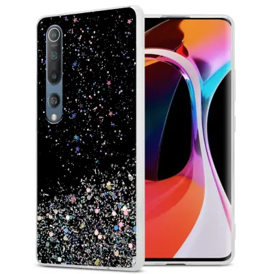 Ohišje, združljivo z Xiaomi Mi 10 / Mi 10 PRO in črna z bleščicami - Zaščitni ovitek iz prožnega silikona TPU s svetlečimi bleščicami