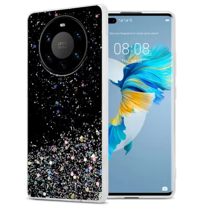 Ohišje, združljivo z Huawei MATE 40 PRO in črna z bleščicami - Zaščitni ovitek iz prožnega silikona TPU s svetlečimi bleščicami