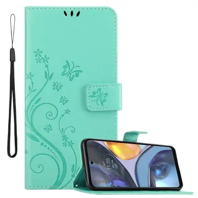 CADORABO Motorola MOTO G22 in klasično srebrno - ovitek v cvetličnem dizajnu z magnetnim zapiranjem, stoječo funkcijo in režami za kartice