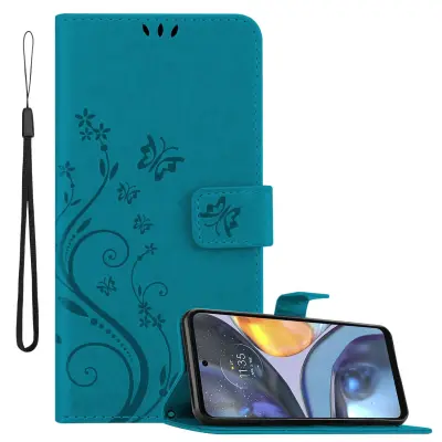 CADORABO Motorola MOTO G22 in klasična rožnata zlata - ovitek v cvetličnem dizajnu z magnetnim zapiranjem, stoječo funkcijo in režami za kartice