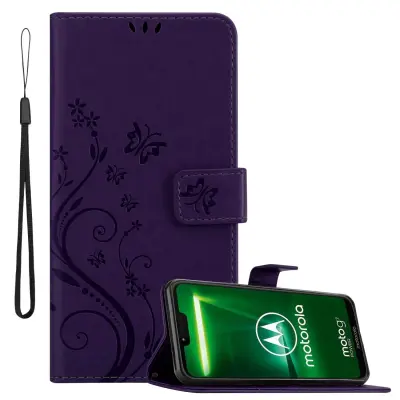 CADORABO Motorola MOTO G7 POWER in klasična temno modra - ovitek v cvetličnem dizajnu z magnetnim zapiranjem, stoječo funkcijo in režami za kartice