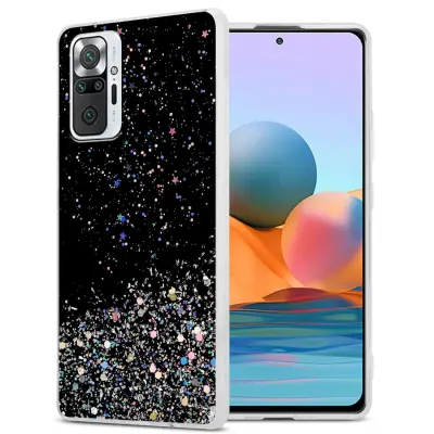 Ohišje, združljivo z Xiaomi RedMi NOTE 10 PRO in črna z bleščicami - Zaščitni ovitek iz prožnega silikona TPU s svetlečimi bleščicami