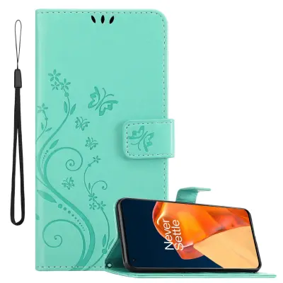 CADORABO OnePlus 9 PRO in klasično srebrno - ovitek v cvetličnem dizajnu z magnetnim zapiranjem, stoječo funkcijo in režami za kartice