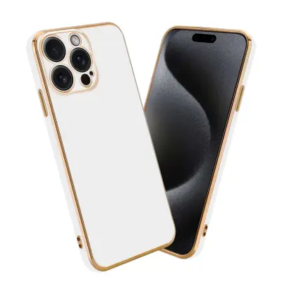 Ohišje, združljivo z Apple iPhone 15 PRO in bleščeča bela - zlata - Zaščitni ovitek iz prožnega silikona TPU in z zaščito kamere